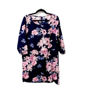 Old Navy - 3/4 Sleeve Navy Blue Shift Dress with Pink Florals